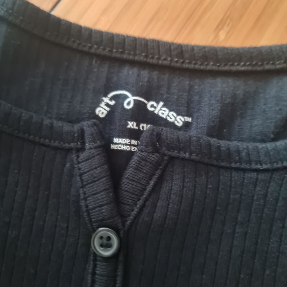 Art Class Black Buttoned Ribbed Top